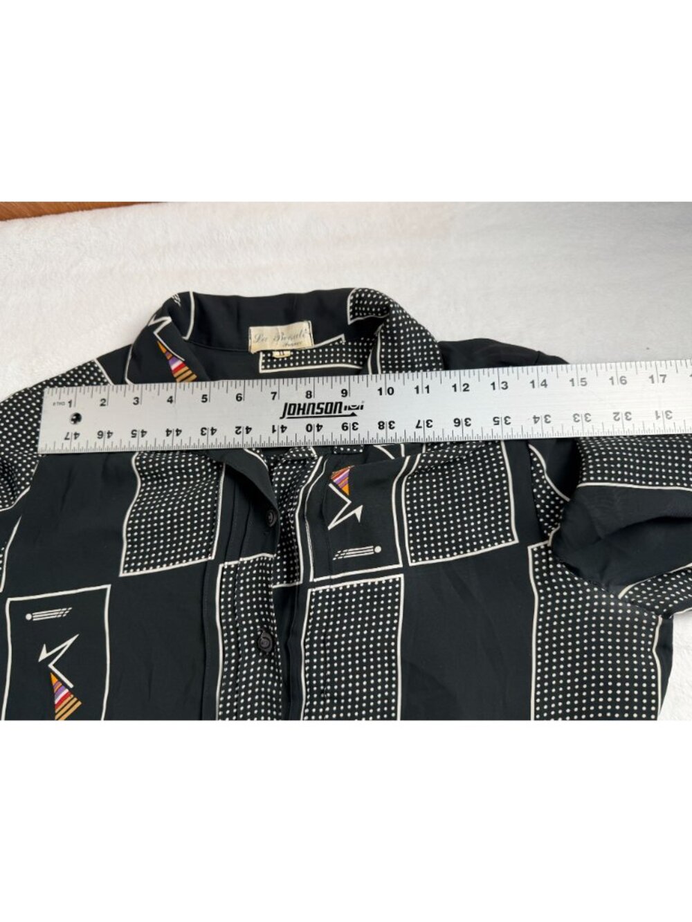 Vintage La Beauté France Black White Geometric Office Novelty Print Shirt Sz 11 - Picture 8 of 11